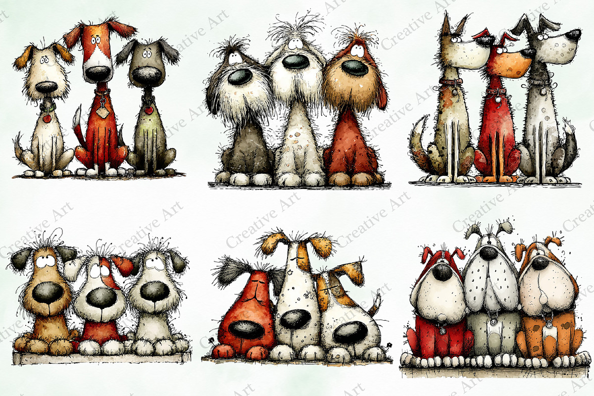 Whimsical Christmas Dogs Clipart, an Illustration by Creative Art (Photo 3 of 11)