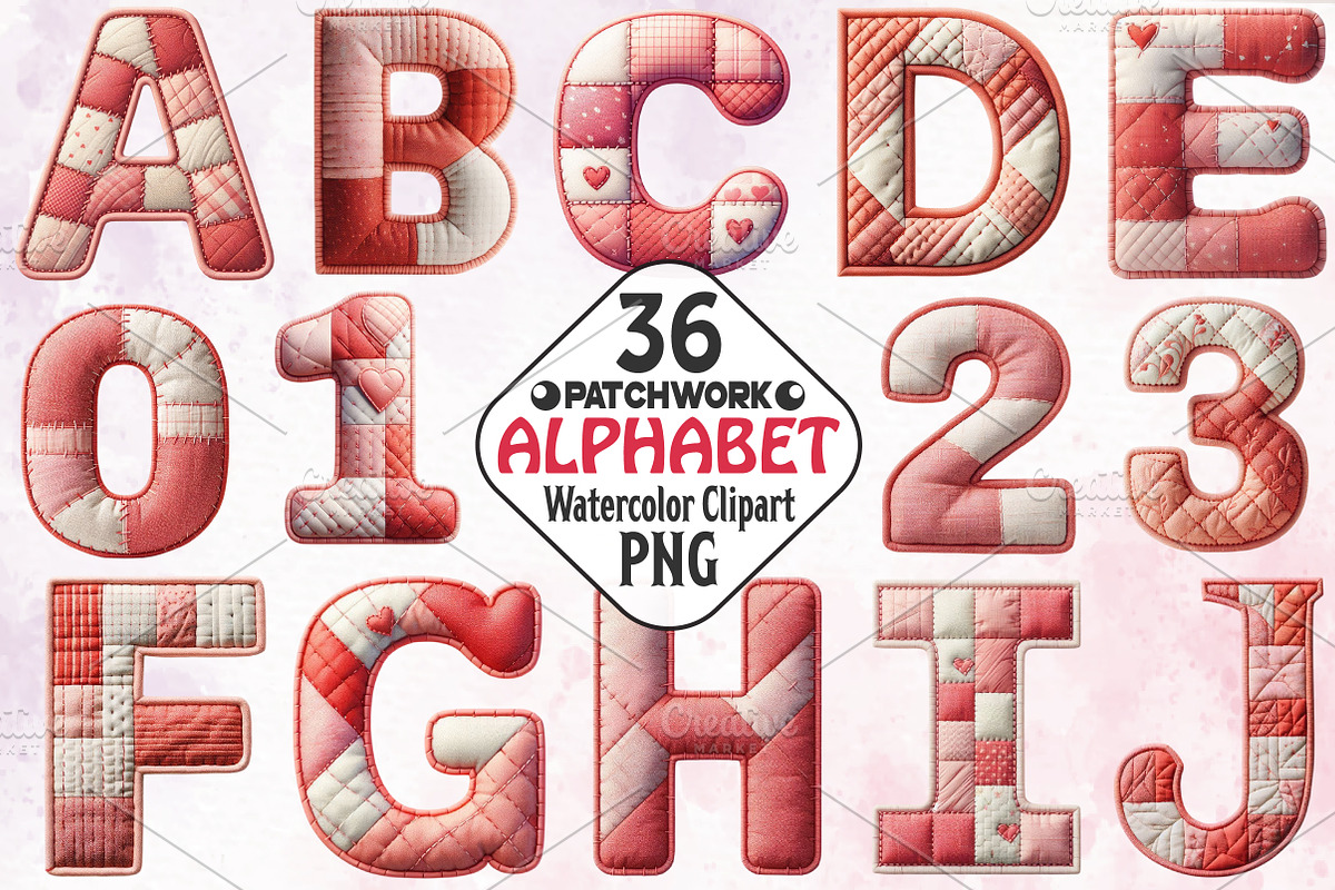 Valentine Patchwork Alphabet PNG, an Illustration by RobertsArt (Photo 1 of 7)