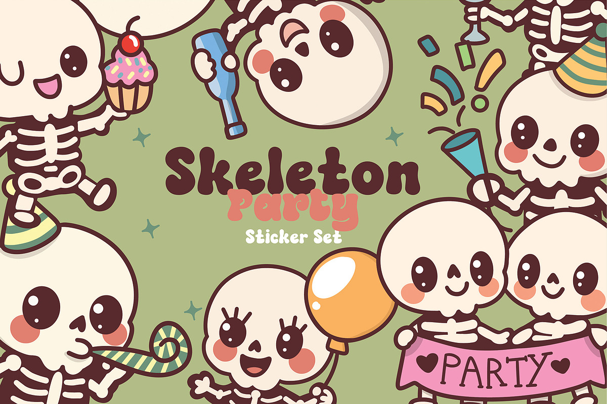 Cute Skeleton Party Sticker Set, a Graphic by Dori Debreceni draws (Photo 1 of 4)