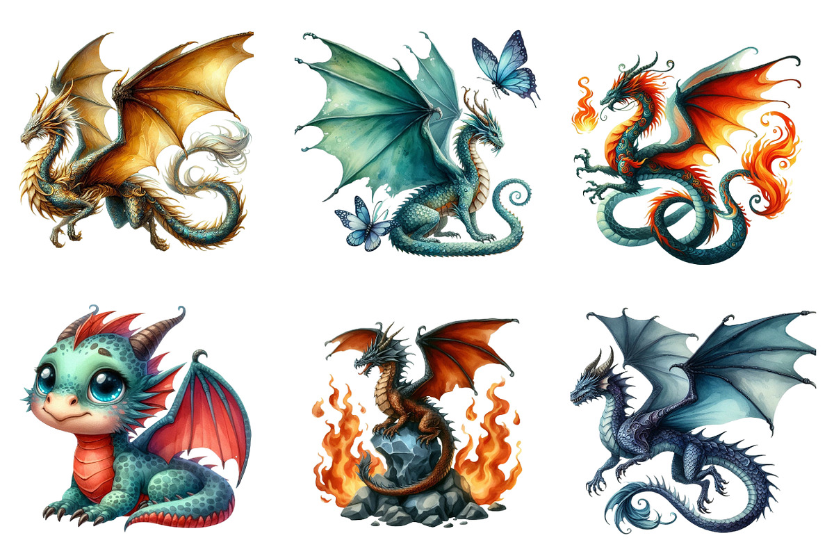 Whimsical Dragon Clipart, an Illustration by CreationArt (Photo 2 of 5)