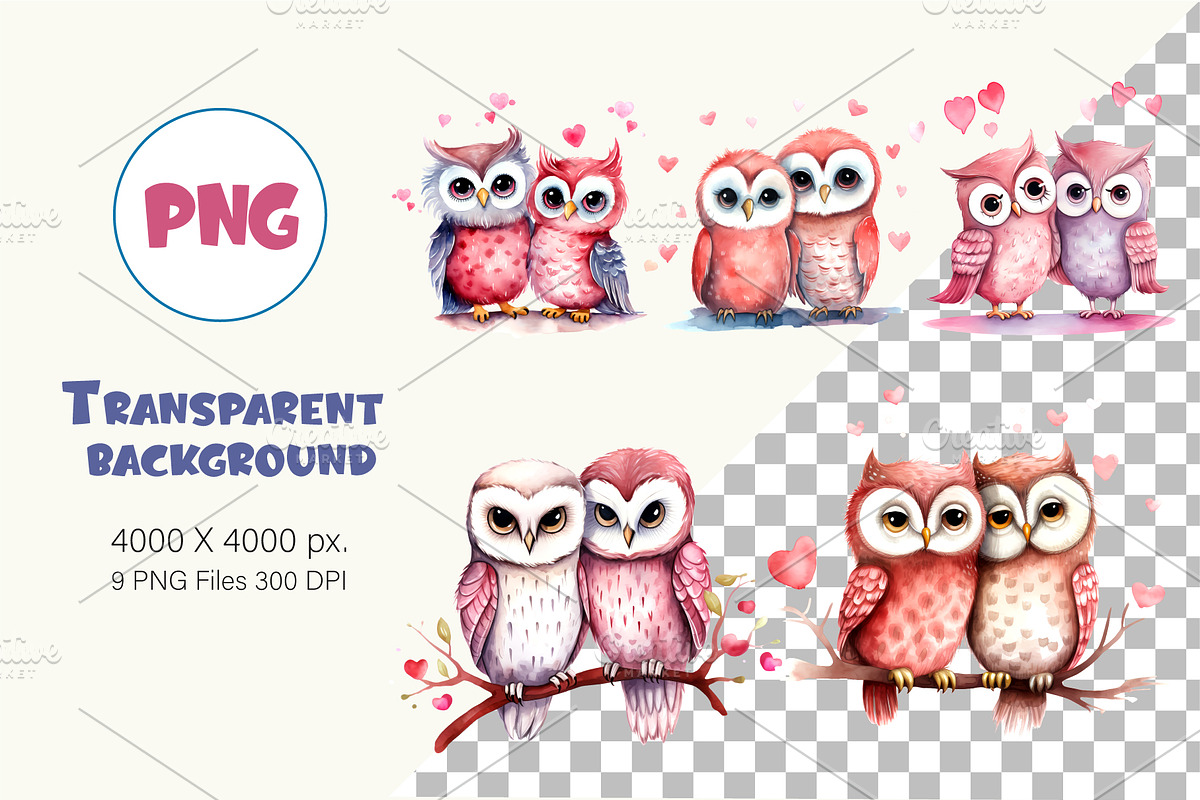 Cute Owls for Valentines Day., an Animal Illustration by KENO Mascots (Photo 3 of 10)