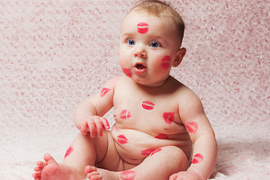 New born baby girl filled kisses containing newborn, baby girl, and kisses