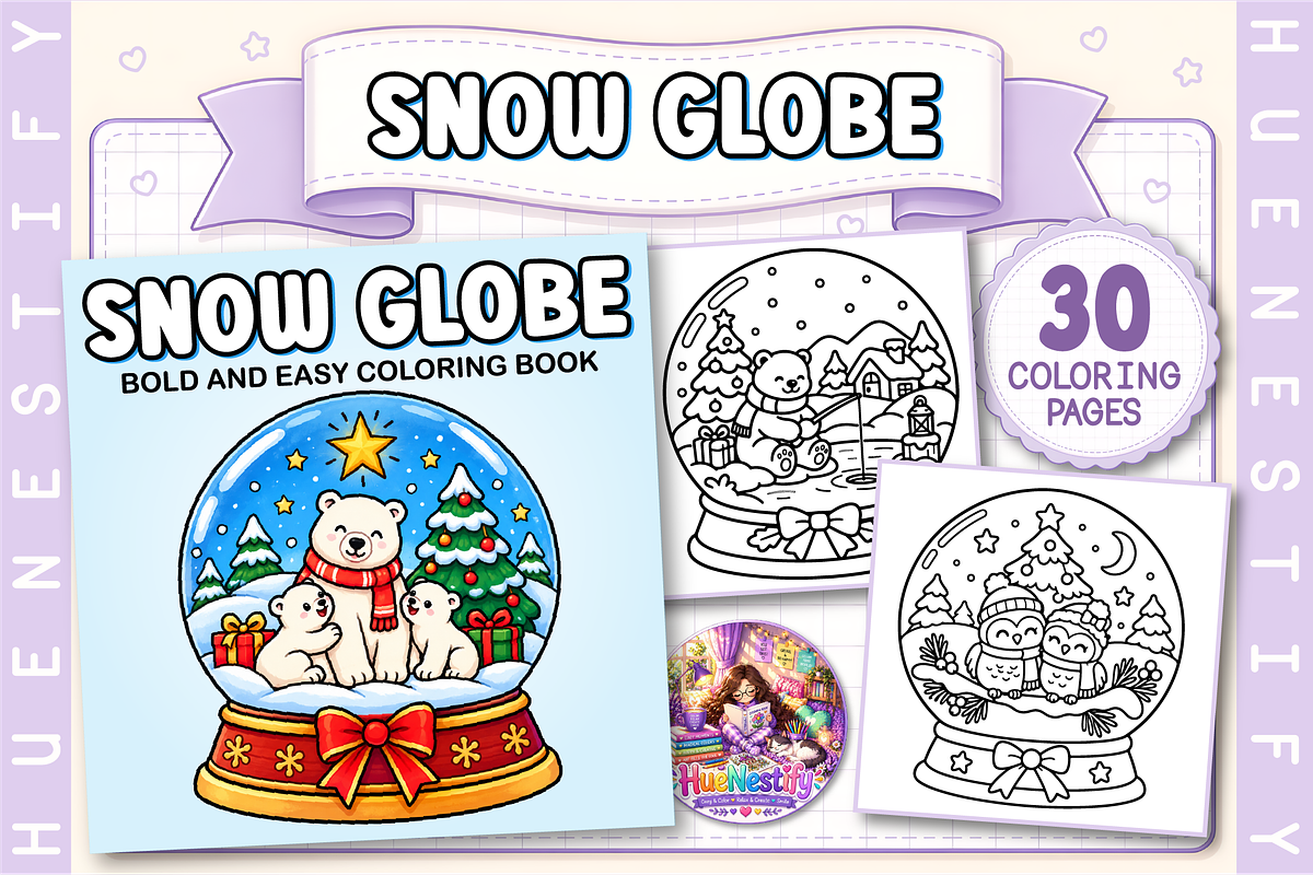 Snow Globe Coloring Book, a Seasonal Illustration by HueNestify (Photo 1 of 4)