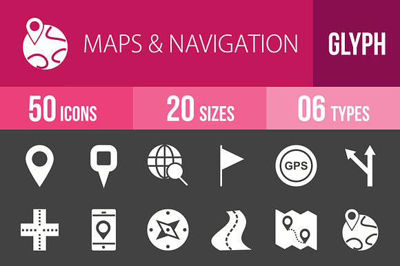 50 Maps Glyph Inverted Icons preview 4