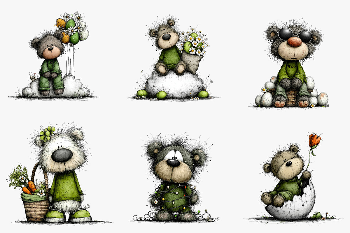 Whimsical Spring Teddy Bear Clipart, an Illustration by CreationArt (Photo 2 of 6)
