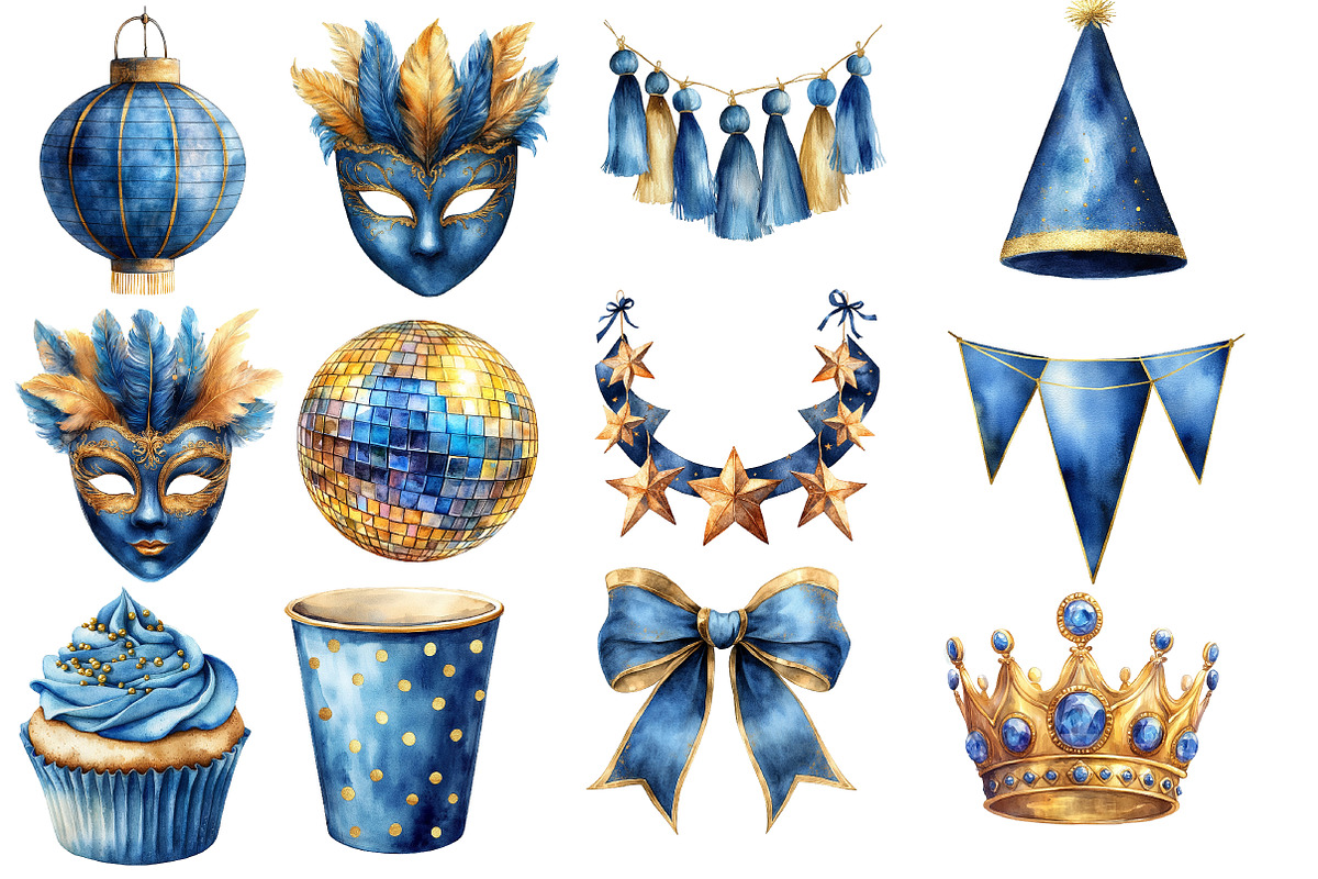 Blue and Gold Party Decorations, an Illustration by Designworld (Photo 3 of 5)