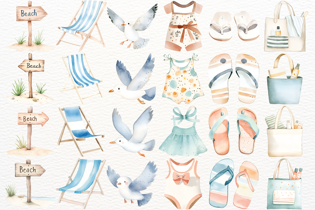 Cute Summer Beach Watercolor PNG, a Person Illustration by SugarCloudStudioArt (Photo 3 of 6)
