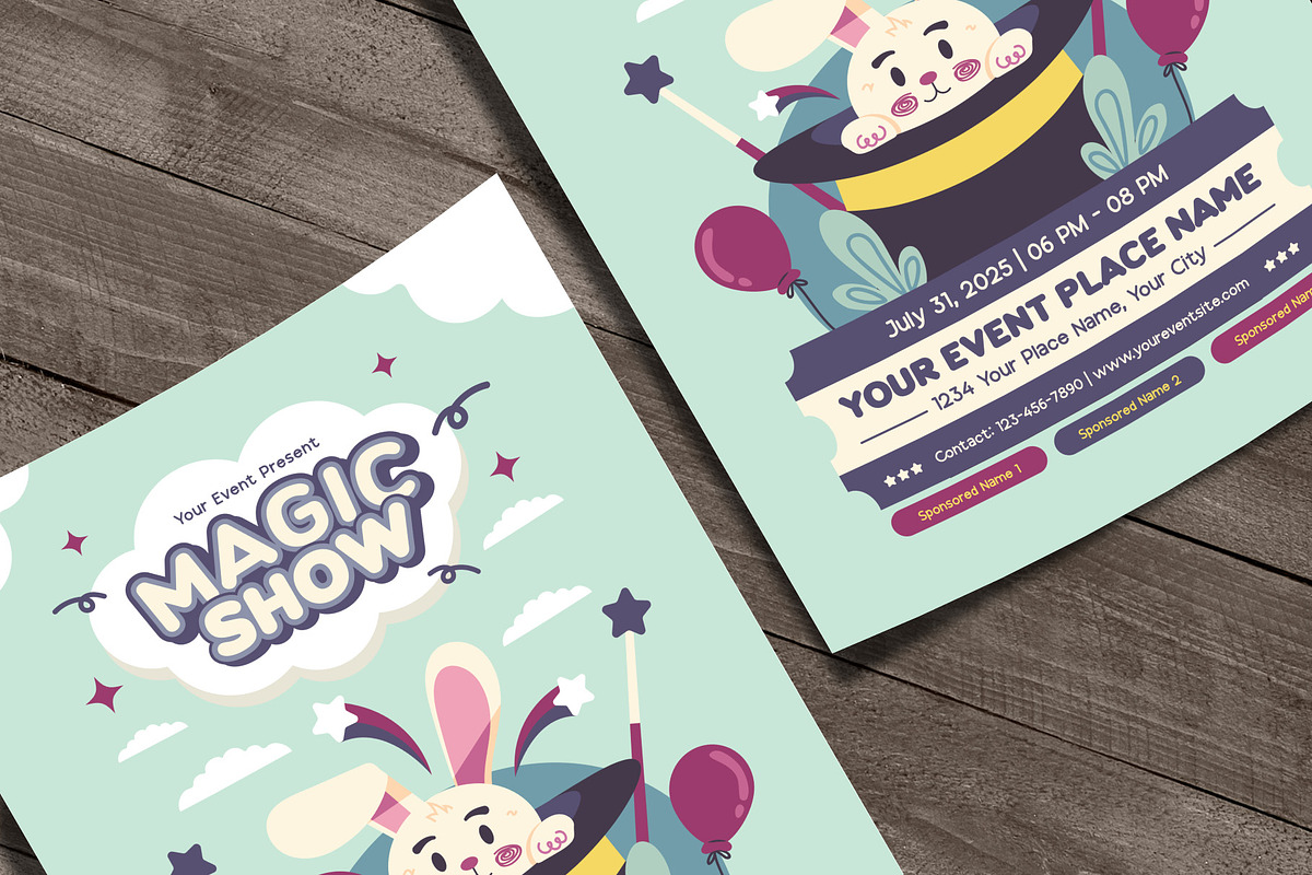 Playful Magic Show Flyer Template, a Flyer Template by Huge Dream Studio (Photo 2 of 5)