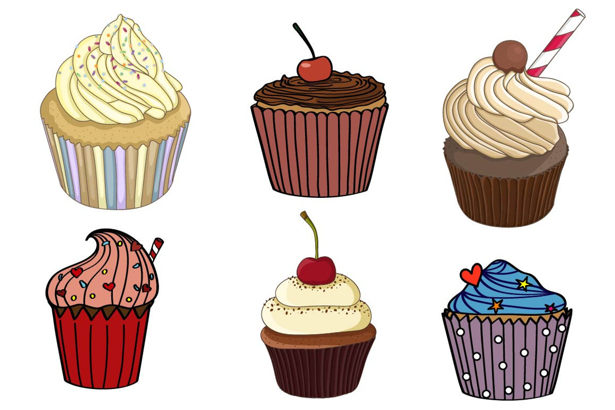 Vector set with cupcakes, a Background Graphic by lycka (Photo 5 of 6)