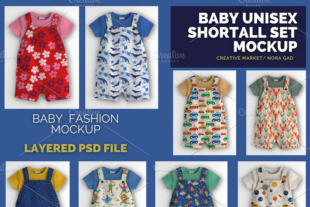 Baby Unisex Shortall Set Mockup, a Hoody Mockup by Nora Gad (Photo 1 of 16)