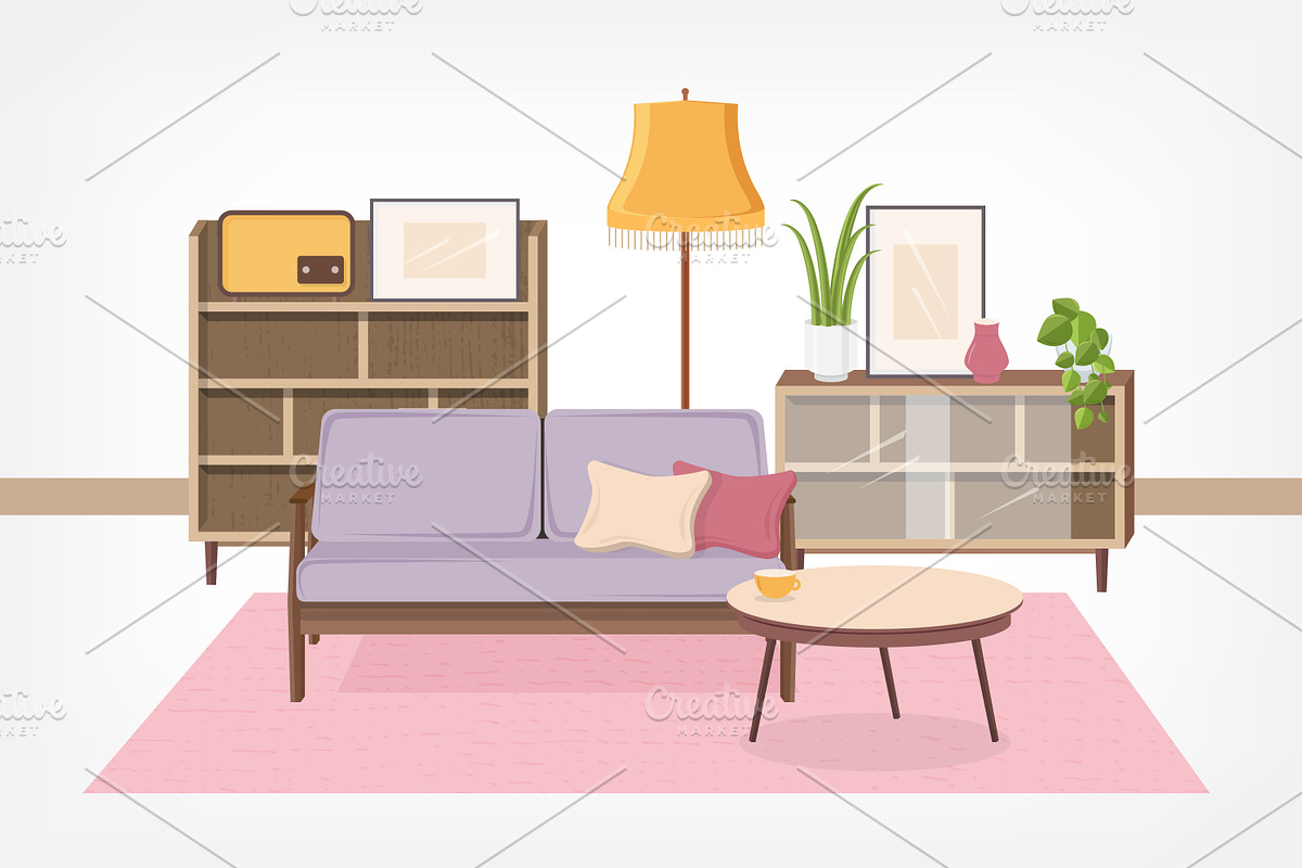 Retro interior, living room, a Decorative Illustration by Good Studio (Photo 9 of 12)