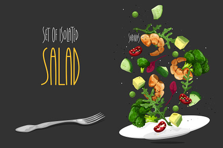 SET salad. Vector illustration, a Food Illustration by AKOMIX