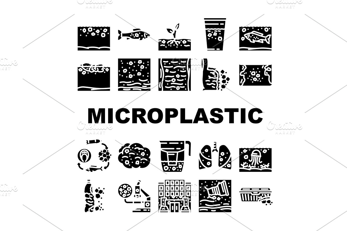 microplastic pollution ocean icons, an Animal Illustration by pikepicture