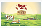 Rural sunrise landscape with cows., an Animal Illustration by Countryside life (Thumbnail 1 of 5)