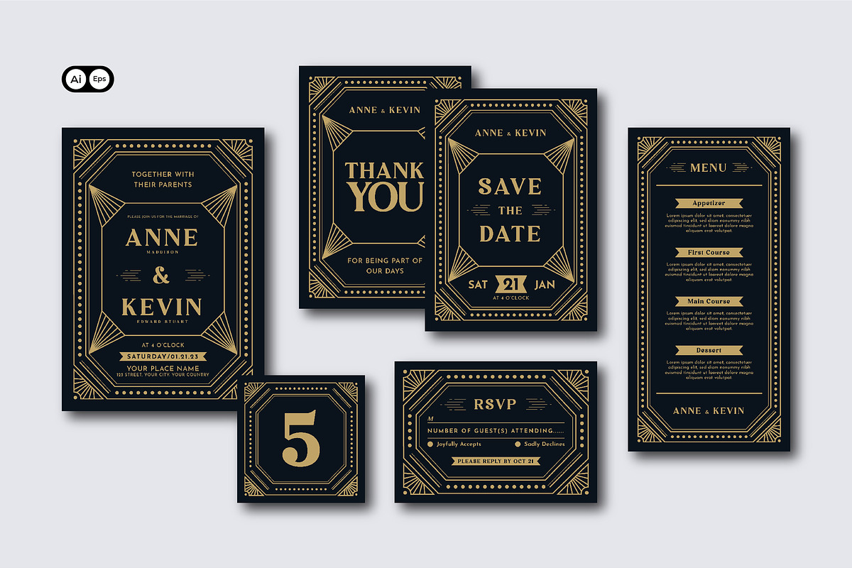 Art Deco Wedding Invitation, an Invitation Template by Siska Arista (Photo 2 of 2)