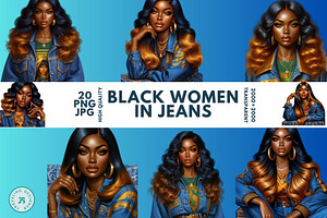 20 Black Women in Jeans Clipart