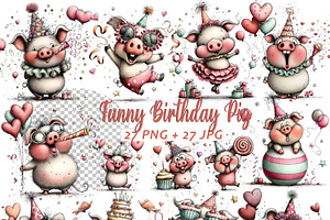 Funny Birthday Pig Clipart Cartoon, a Graphic by one-touch