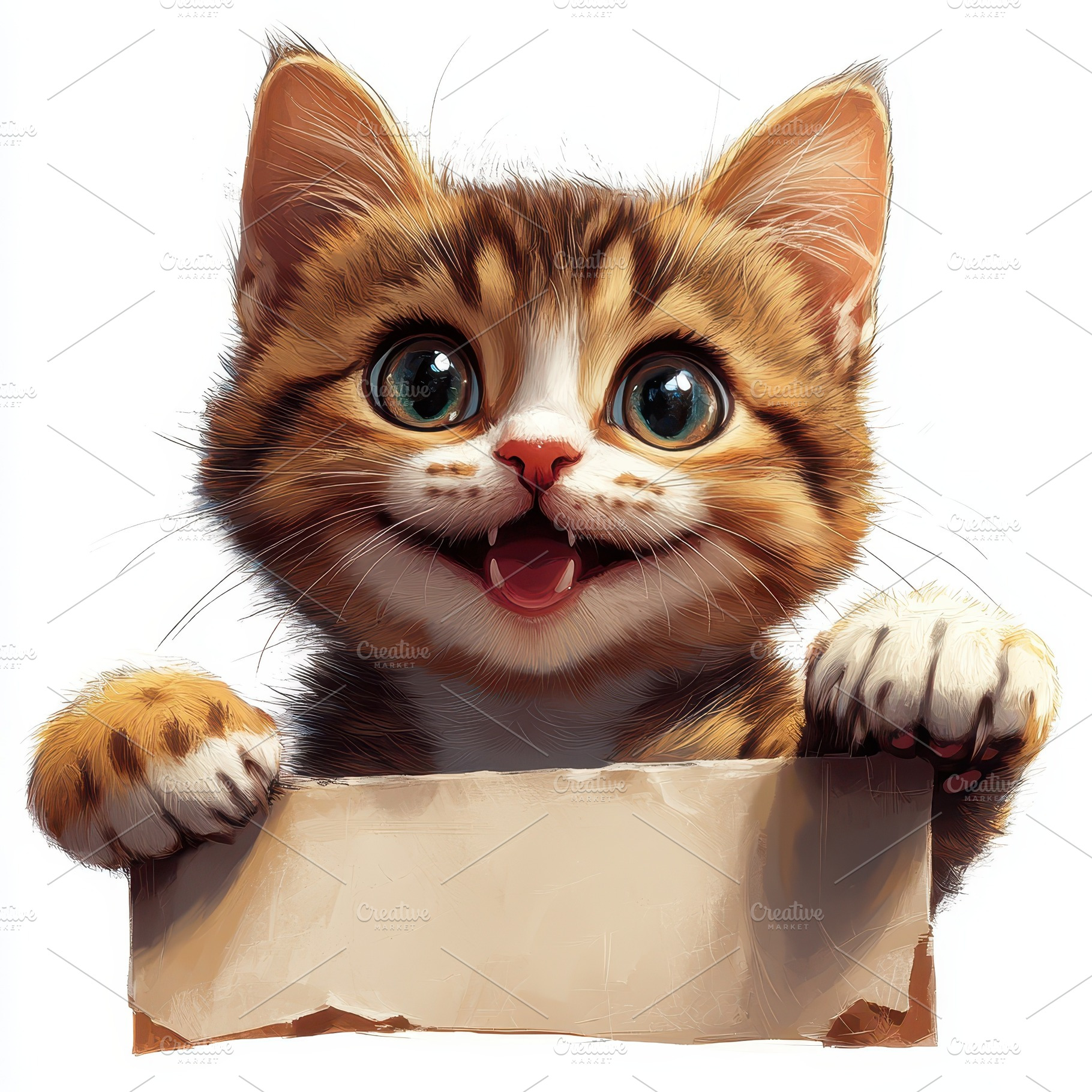 Happy tabby kitten holding blank sig, an Animal Photo by Pixeness Studio