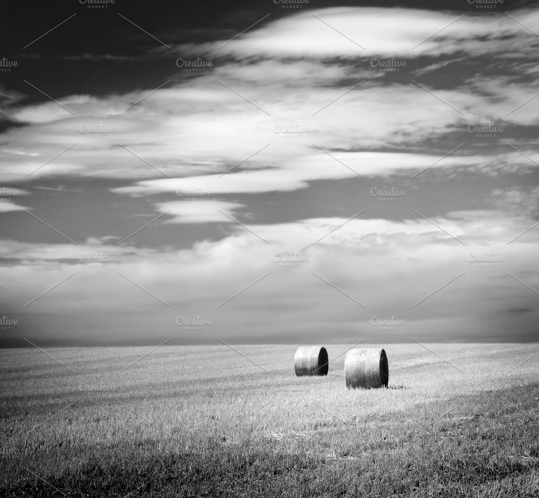 Hay Bales Black and White, a Nature Photo by THP Creative