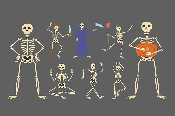 Halloween Skeletons Illustration Set preview 2