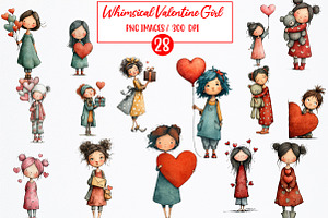 Whimsical Valentine Girl Clipart, an Illustration by Watercolor design