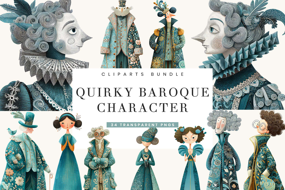 Quirky Baroque Character Clipart, a Person Illustration by BusyDaydesign (Photo 1 of 9)