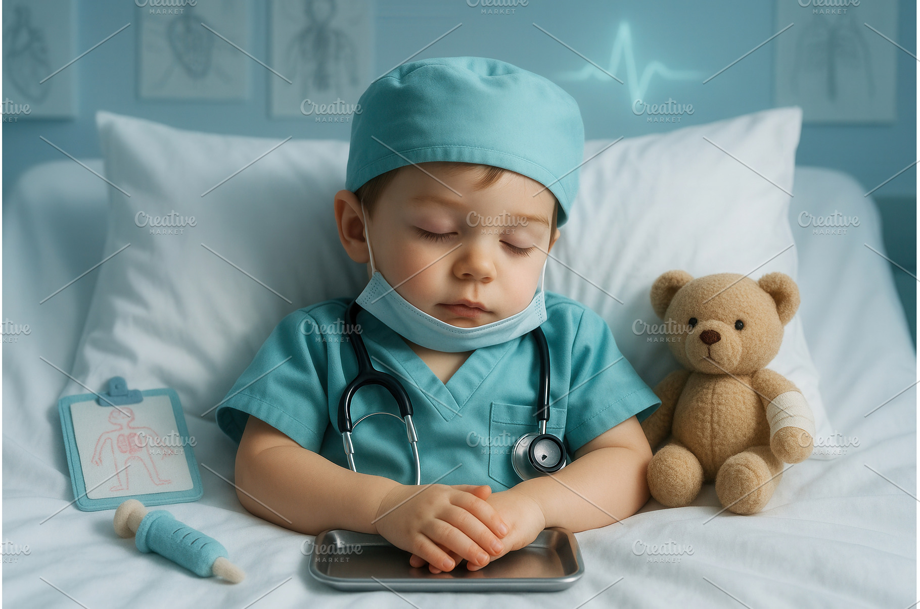 A young child dressed in a blue, a Health & Medical Photo by Sergey Kotenev