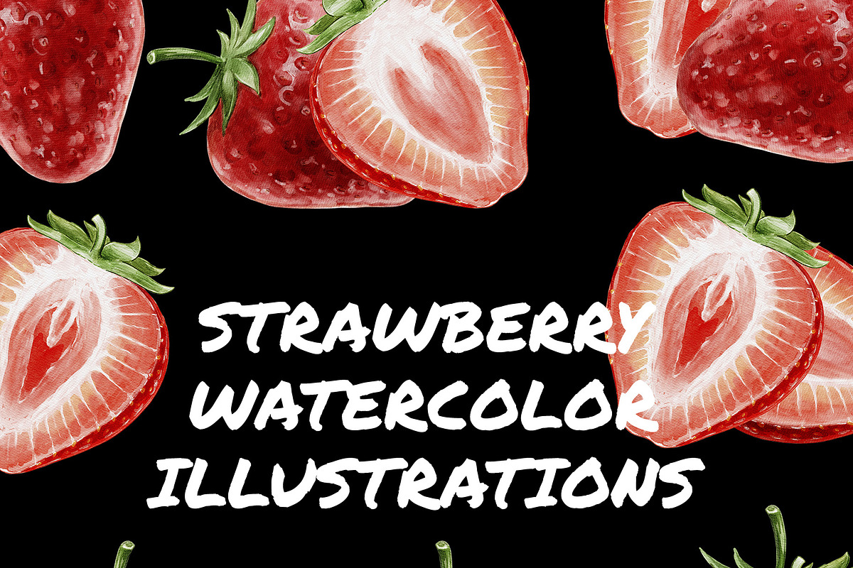Strawberry Watercolor Illustrations, a Food Illustration by wedraw (Photo 3 of 3)