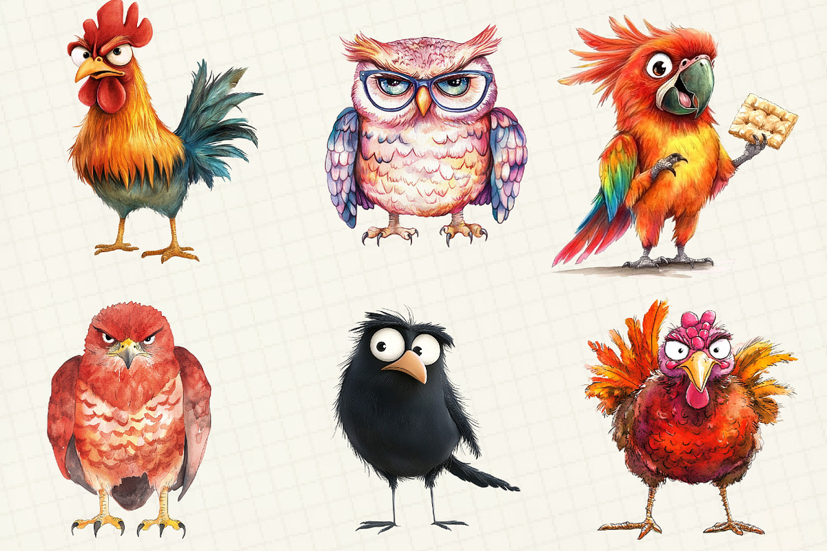 Funny Grumpy Birds Clipart, an Illustration by OK Design (Photo 3 of 5)