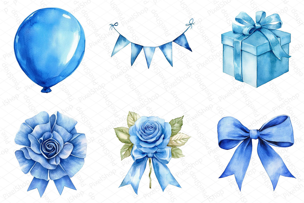 Watercolor Blue Birthday Clipart Bun, an Illustration by DreamPrint404 (Photo 2 of 5)