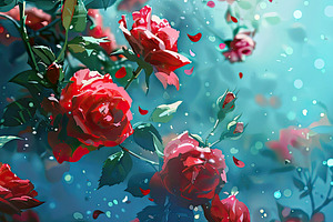wallpaper, red roses, with fresh pet, a Photo by LOGOCREATIVE