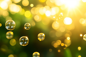 Bubbles on sunny yellow and green, a Background Photo by MistyDay
