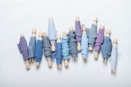 Pattern with handmade blue colored silk ribbons, a Beauty & Fashion Photo by oxana.denezhkina
