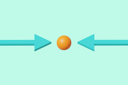 Two arrows pointing to a sphere in t