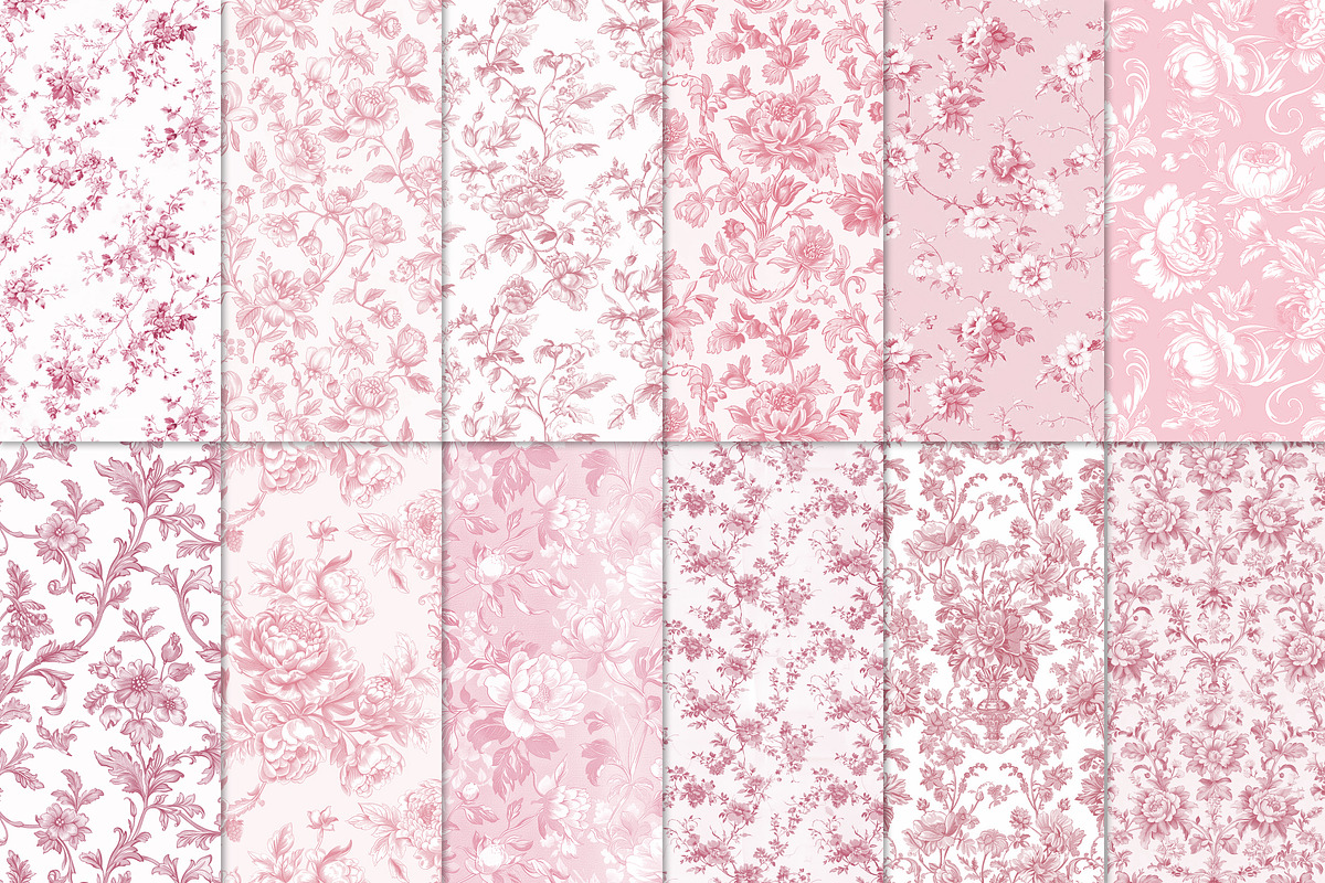 Pink Toile Print Design Patterns, a Pattern Graphic by Olya Creative (Photo 2 of 22)