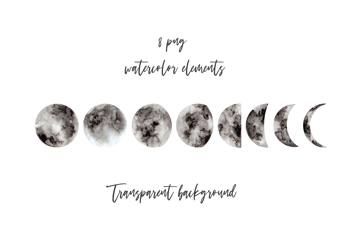 Watercolor Moon Phases, a Decorative Illustration by Slastick (Photo 2 of 5)