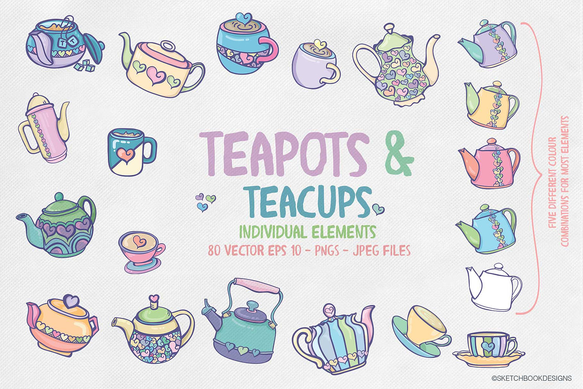 Teapots & Teacups Design Set, an Illustration by Sketchbook Designs (Photo 2 of 13)
