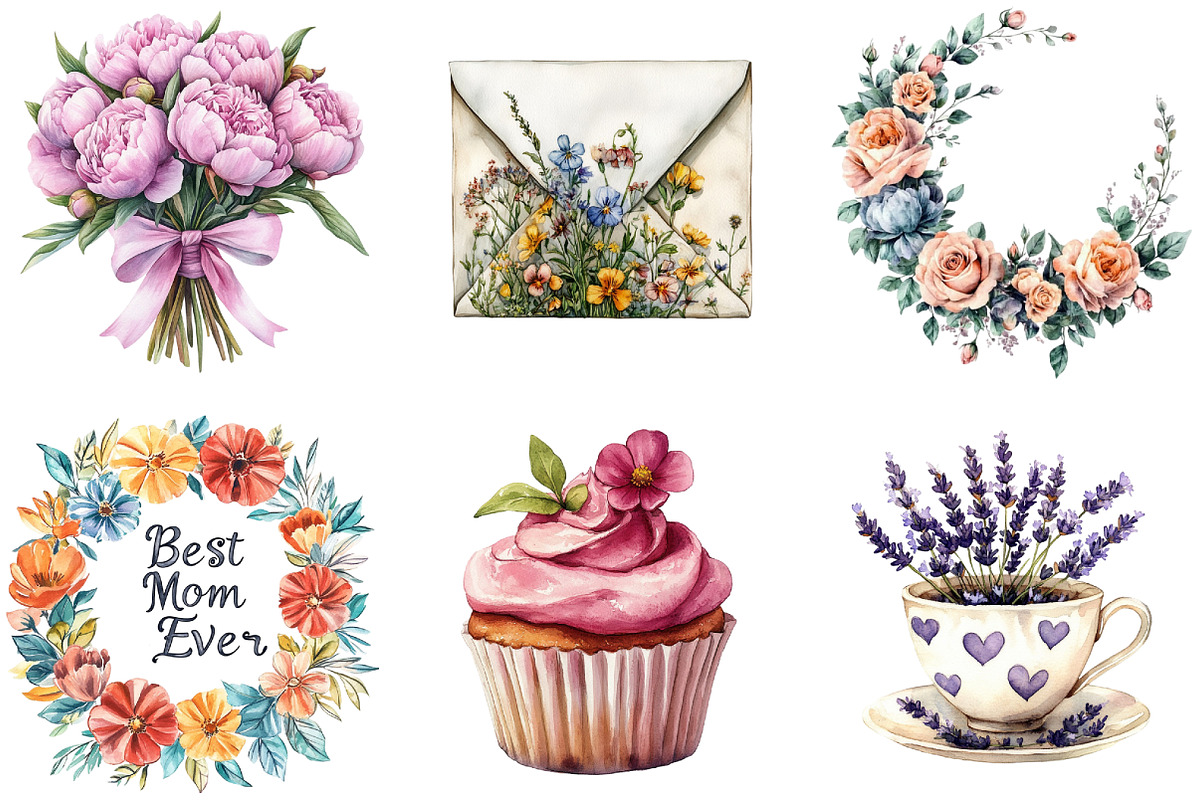 Floral Mother’s Day, Watercolor Clip, an Illustration by DreamArtGraphic (Photo 2 of 4)