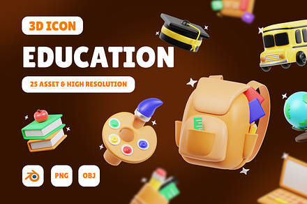 Education 3D Icons Set, an Object 3D Model by Karacis Studio