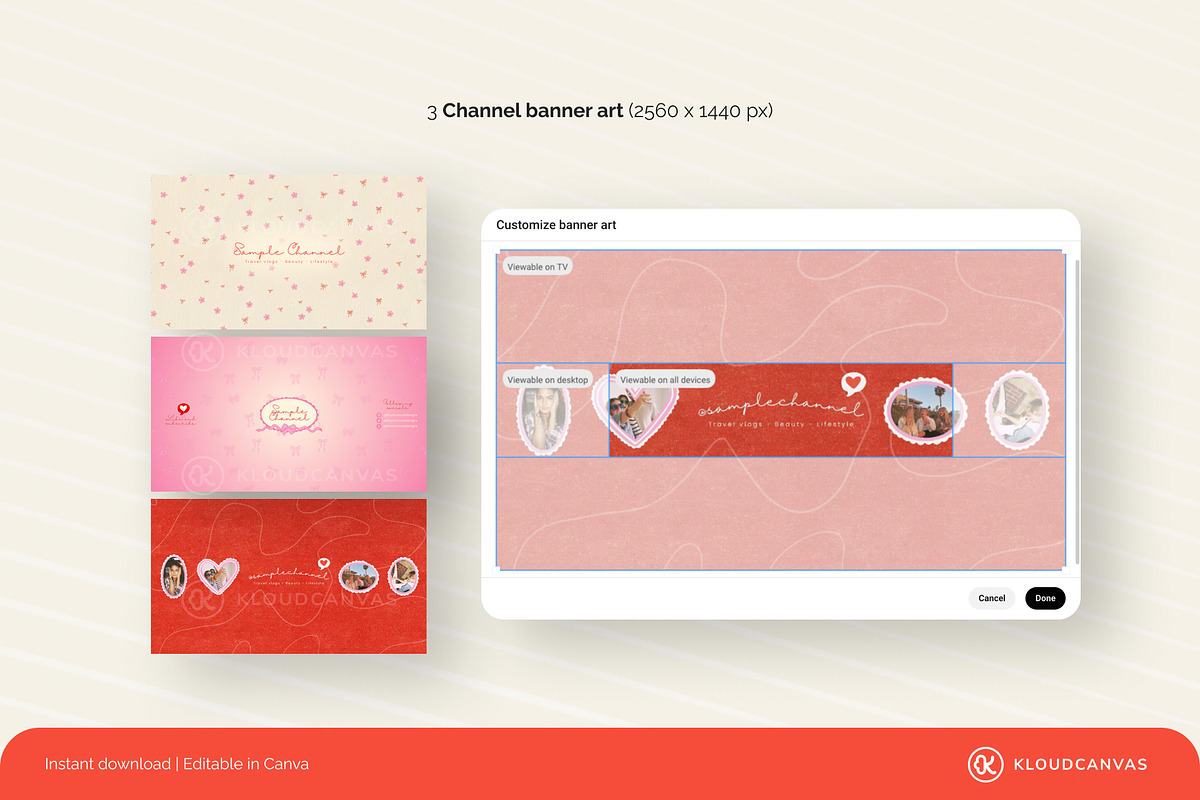 YouTube Branding Kit - Coquette Love, a Social Media Template by KloudCanvas (Photo 3 of 7)