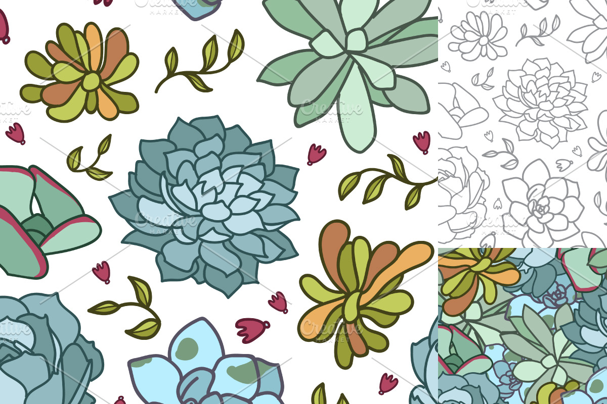 Succulent vector pattern & invite, a Pattern Graphic by OctoPaper (Photo 2 of 5)