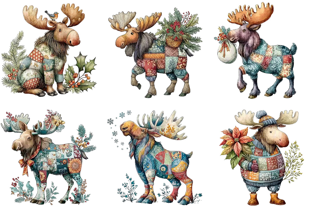 Christmas moose Clipart, an Illustration by DreamArtGraphic (Photo 2 of 4)