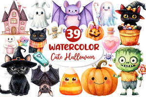 Cute Halloween Clipart Bundle, an Illustration by Dream Creation
