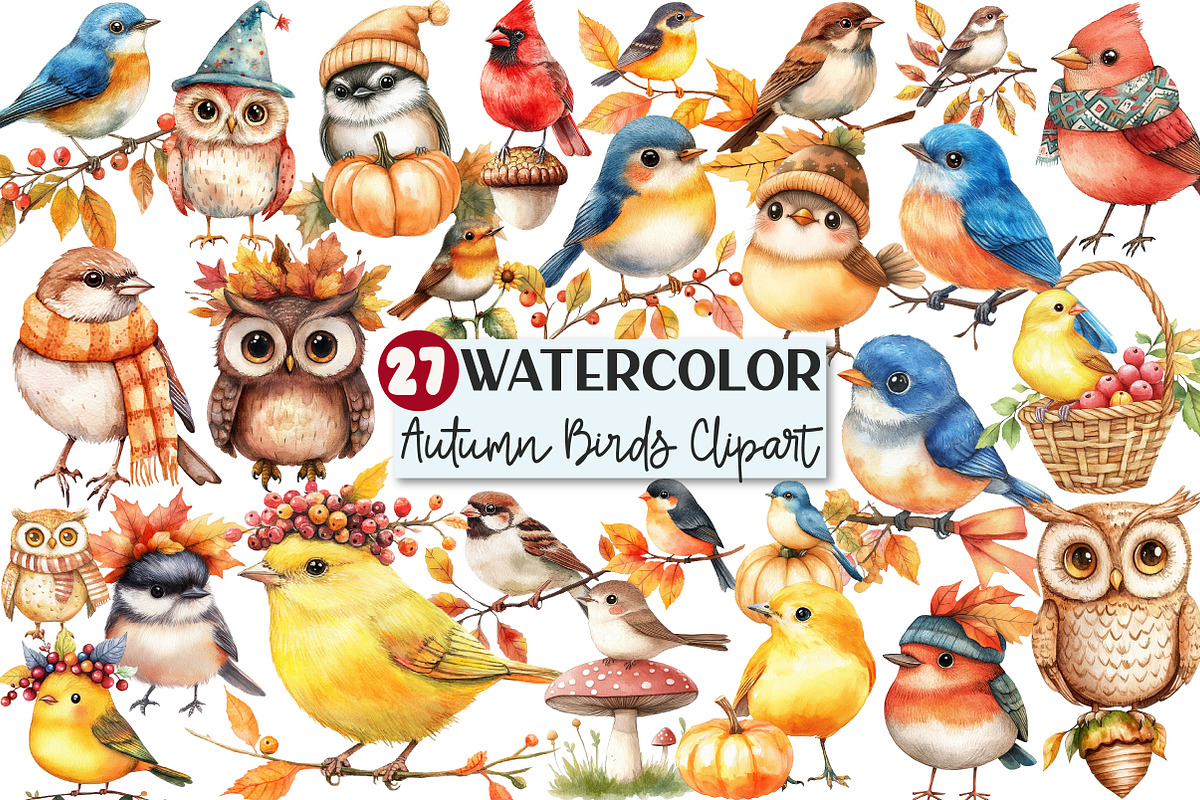 Whimsical Fall Autumn Birds Clipart, an Illustration by Rose Art (Photo 1 of 4)