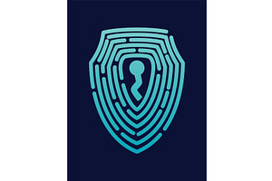 Secure shield fingerprint, a Technology Illustration by Things for designers