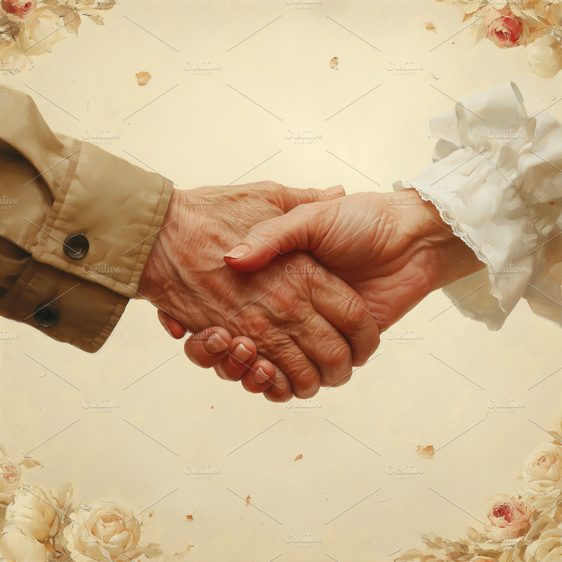A warm handshake between an elderly man and woman, symbolizing friendship and c, a Person Photo by ImageMir