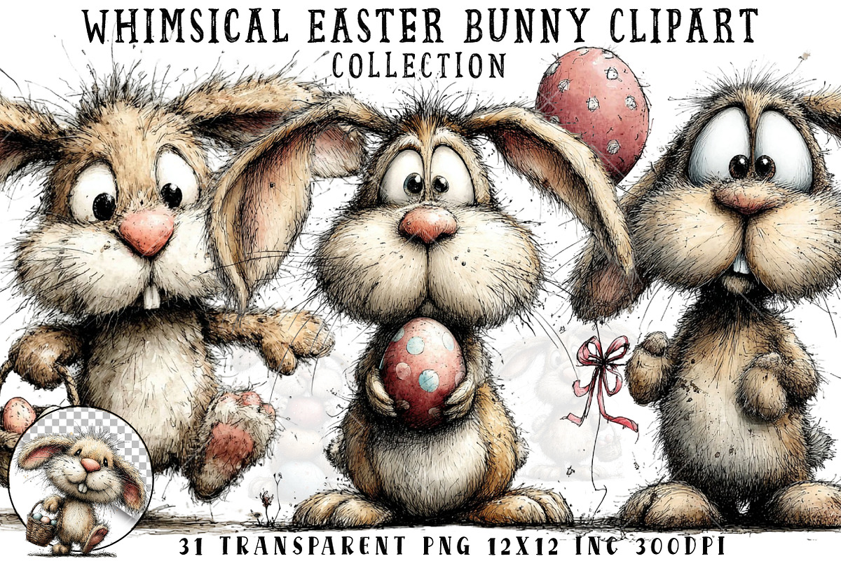 Whimsical Easter Bunny Clipart, an Illustration by OK Design (Photo 1 of 6)