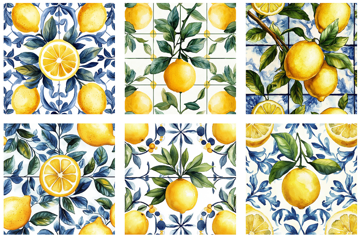 Watercolor Lemon Pattern, an Illustration by SinaCreation (Photo 3 of 5)