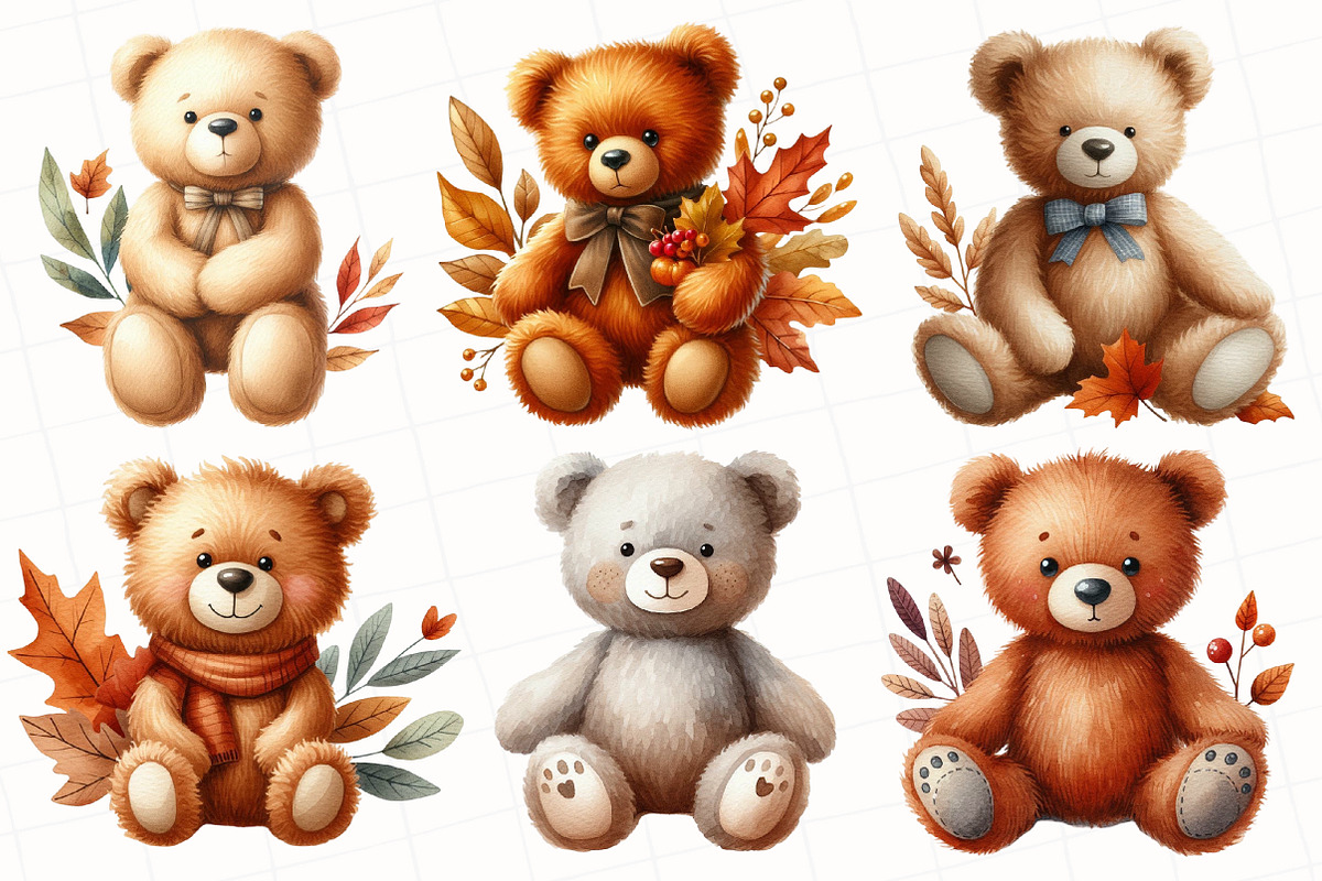 Autumn Teddy Bear Clipart, an Illustration by OK Design (Photo 3 of 5)