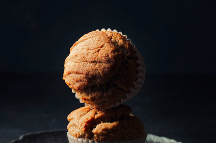 Delicious homemade vegan banana muffins close-up.